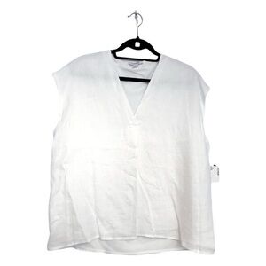 NWT Pure Navy Sleeveless Linen White Camisole Top Tank V-Neck Nautical Look